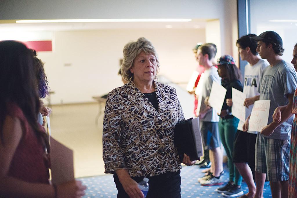 Terri Stewart, director of Public Safety, walks into Emerson Suites before a meeting with RAs Sept. 2.   Tommy Battistelli/The Ithacan
