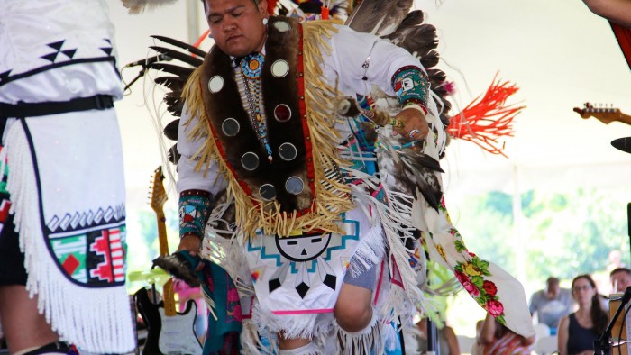 Brenner Fontanelle of the Zuni-Pueblo nation dances at the Native American Music Festival at Ganondagon in Victor, N.Y., over the summer.