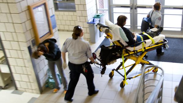 A student was wheeled out of the Park School after a medical emergency. 