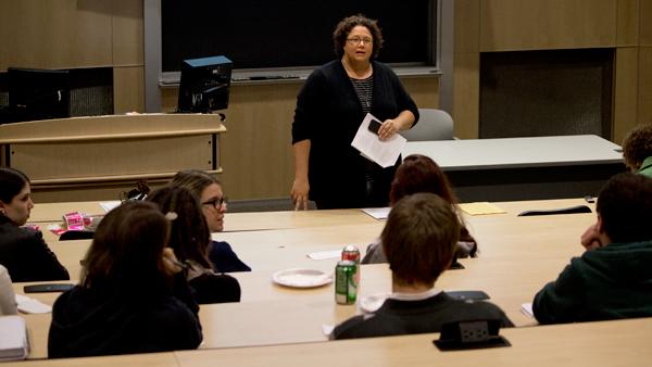 Maureen Kelly, vice president for education and training at Planned Parenthood, leads a discussion about education and feminism during at the event hosted by the Women’s Studies program Oct. 8.
