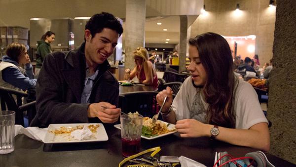 From left, sophomores Peter Marshall and Alexis Lanza share a meal from the new Food Lab in Terrace Dining Hall. The Food Lab was added this semester along with Simple Servings, an allergen-free area.
