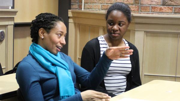 From left, Shewanee Howard, assistant professor in the department of health promotion and physical education, leads a discussion about ABC