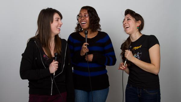 From left, junior Brennan Banta, junior Kristen Shepherd and senior Alyssa Onofreo laugh it up during a photo shoot 
