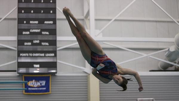 Senior diver Kloe Boeckel practices a new routine during practice Tuesday in the Athletics and Events Center pool.
