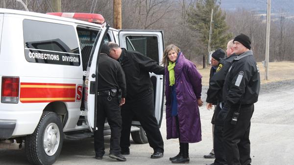 Sandra Steingraber, distinguished scholar in residence at Ithaca College, is taken into custody in Reading, N.Y., after protesting with 11 others against Inergy, LP, a natural gas storage and transportation facility located near Seneca Lake. All arrested were released with court dates.