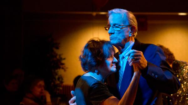 From left, Diane Martineau and John McKeon, of Lansing, dance together Monday at the Senior Citizen Prom in Emerson Suites. The event was hosted by Ithaca College’s Project Generations.
