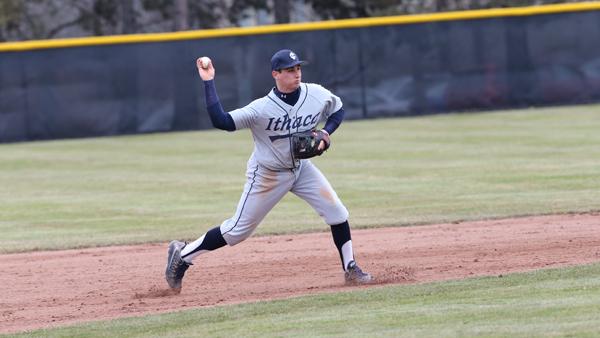 Junior shortstop Tim Locastro throws out a runner during a 13-inning game against SUNY-Oswego on March 29. Locastro is the second player in as many years to be drafted by a Major League Baseball organization.