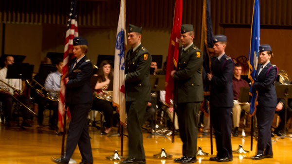 Members of the Ithaca College and Cornell University ROTC Color Guard gave a presentation of colors at  this years Veterans Day Celebration on Nov. 7 in Ford Hall.