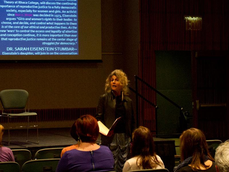 History professor Zillah Eisenstein discusses reproductive justice for Constitution Day on Tuesday in Emerson Suites.