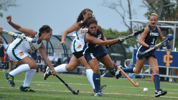 Senior Danielle Coiro hits the ball during a game against SUNY Brockport. 