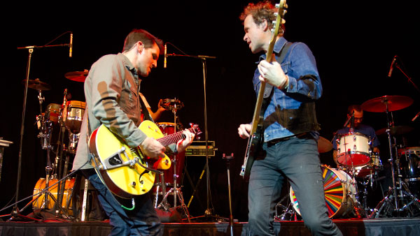 From left, guitarist Adam Gardner and bassist Luke Reynolds perform during Gusters concert Nov. 3 at Emerson Suites.