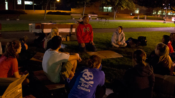 Habitat for Humanity hosts a sleep-out on Ithaca Colleges academic quad to promote awareness about homelessness.
