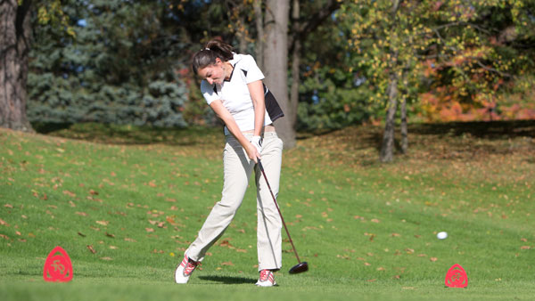 Junior Sharon Li hits a drive during practice Sept. 1 at the Country Club of Ithaca.