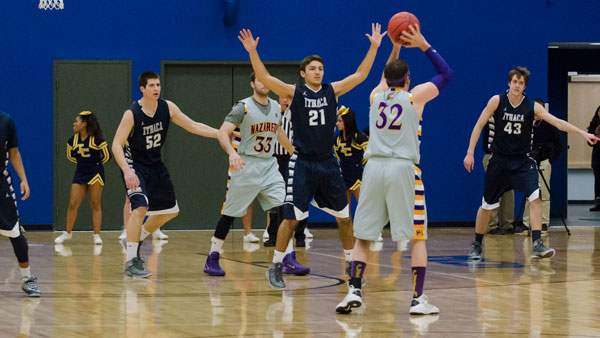 The Blue and Gold set up their defense in a game Feb. 7 in Ben Light Gymnasium.