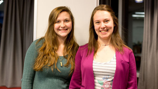 Freshmen Carrie Lindeman and Sarah Logsdon spoke on behalf of their project group about their upcoming website, becoming a nonprofit organization and the dean’s sponsorship.