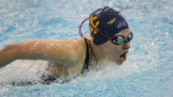 Junior Lyndsay Isaksen swims the finals of the 200-yard butterfly at the Upper New York State Collegiate Swimming Association Championships on Feb. 21 in the Athletics in Events Center Aquatics Pavilion.