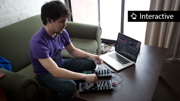 Senior Geoffrey Guthe makes a mix on a Traktor DJ Mixing Controller in his apartment Feb. 16. Guthe has been DJing for six years and performs as DJ RageFace at parties and events on campus.