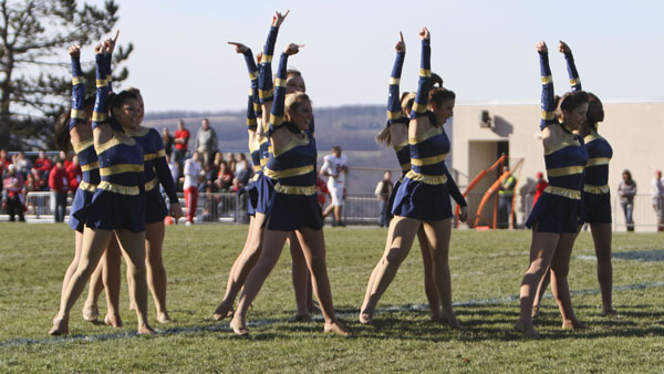 Members of the Ithaca College dance team perform a halftime routine at the Cortaca Jug game Nov. 16 at Butterfield Stadium. The squad used this performance to apply for Nationals.