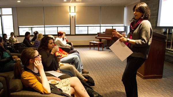 Bhavani Arabandi, assistant professor in the Department of Sociology, discussed global industries and the economic and gender inequalities that often surround them April 7 in the Clark Lounge.