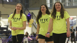 From left, junior Kylie Bangs, freshman Miranda Wingfield and freshman Courtney Christ volunteer to raise money at Relay for Life March 29. Jillian Flint/The Ithacan