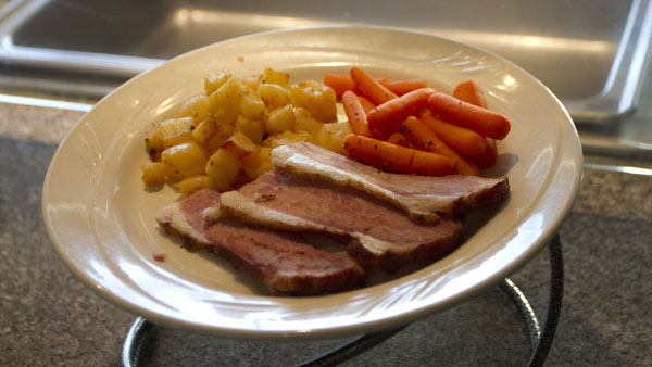 Ithaca College Dining Services is attempting to provide more options, like this glazed ham with roasted potatoes from Simple Servings in the Terrace Dining Hall, for students with special dietary restrictions, like gluten-free.