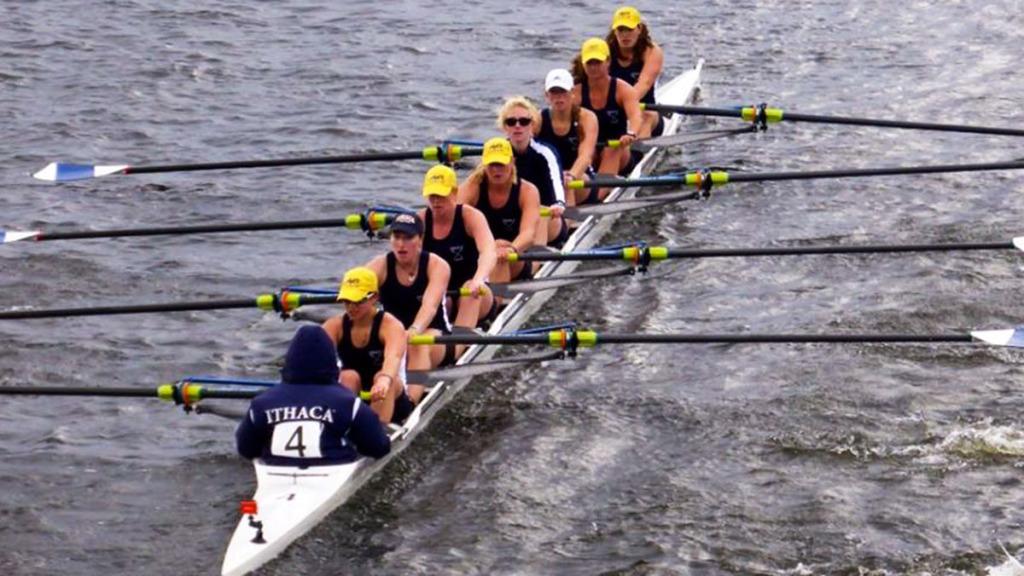 The Ithaca College boat rows at the Head of the Charles Regatta from Oct. 18–19 in the Charles River in Boston. The Bombers’ boat finished in the top-10 for the second consecutive year.