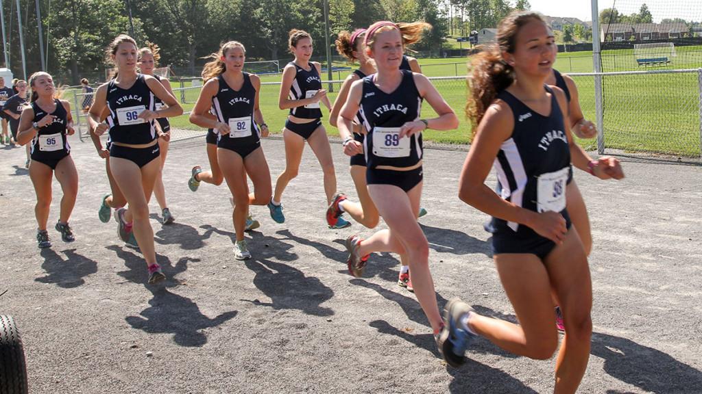 Members of the women’s cross-country team compete in the Jannette Bonrouhi-Zakiam Memorial Alumni run on Aug. 30 at the Ithaca College Cross Country Course, the team’s first meet of 2014.