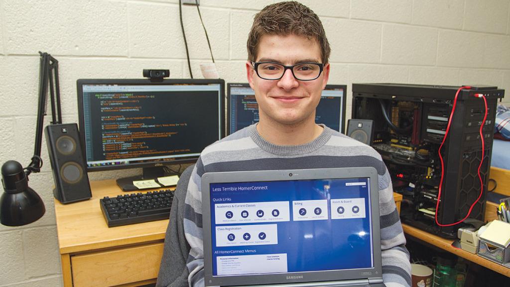 Freshman Aaron Zufall shows off “Less Terrible HomerConnect,” a Google Chrome extension he created that aims to make HomerConnect easier to navigate. Zufall decided to improve HomerConnect after his first time using it. 