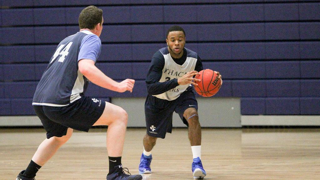 From left, junior forward Brad Johanson guards Sophomore point guard Ahmad Boyd during the mens basketball practice on Nov. 17 in Ben Light Gymnasium. 