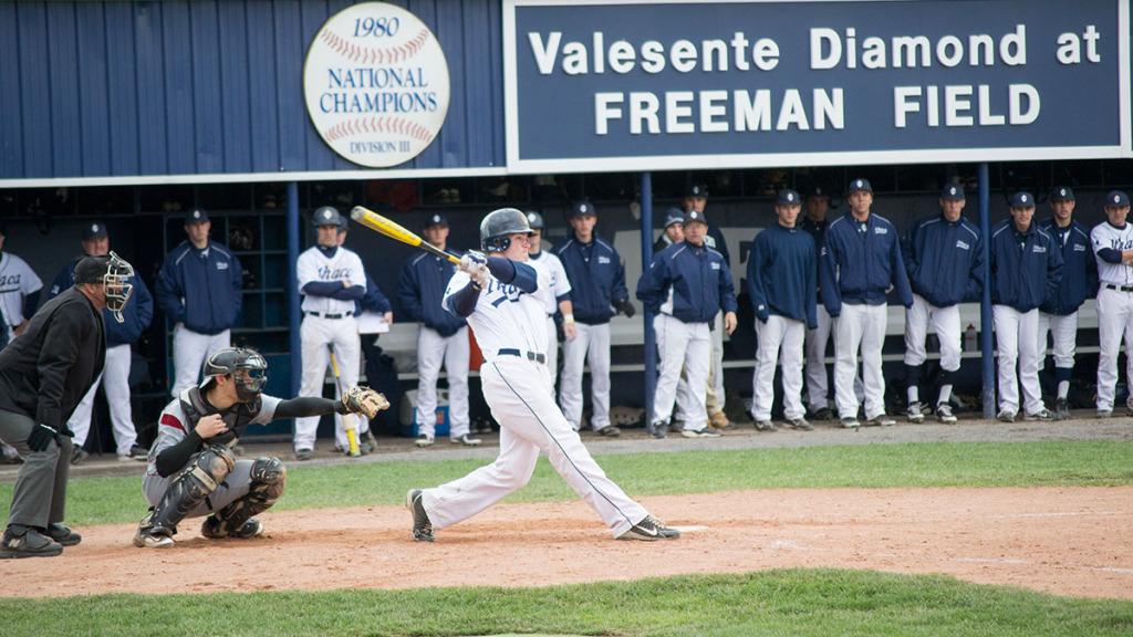 Max Addy 14 makes a hit during his junior year season with the Ithaca College mens baseball team. Addy, who was an outfielder and designated hitter, died unexpectedly Nov. 28.