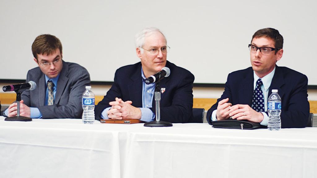 Will Weiss, right, participated in a panel discussion for Sport Media Day on April 13, 2012. Weiss wants Ithaca College to reconsider the elimination of the sport studies major, which was finalized April 22.