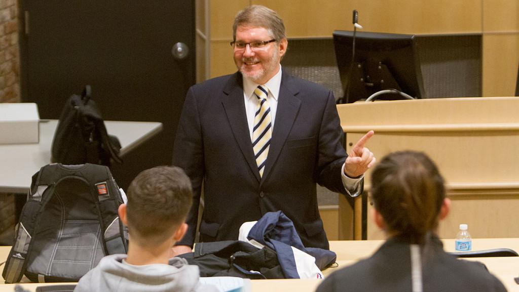 Newly hired provost and vice president for educational affairs, Benjamin Rifkin, pictured here speaking to students during the hiring process, will begin on Jun. 1 2015.  
