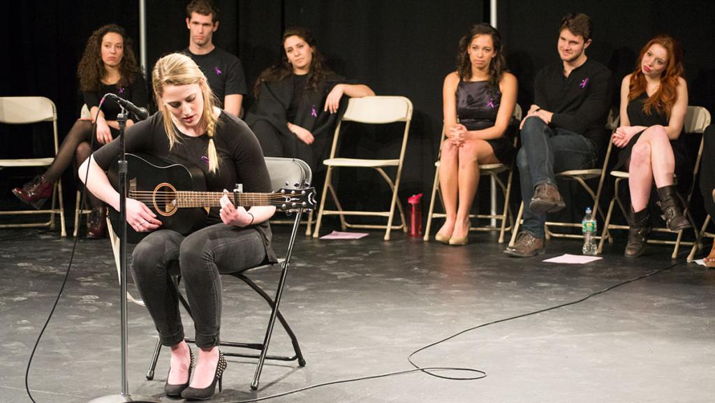 Senior Kelly Fairbrother performs the song “Medley of Love” at the Wheels for Women Cabaret on Jan. 25 in Clark Theatre.