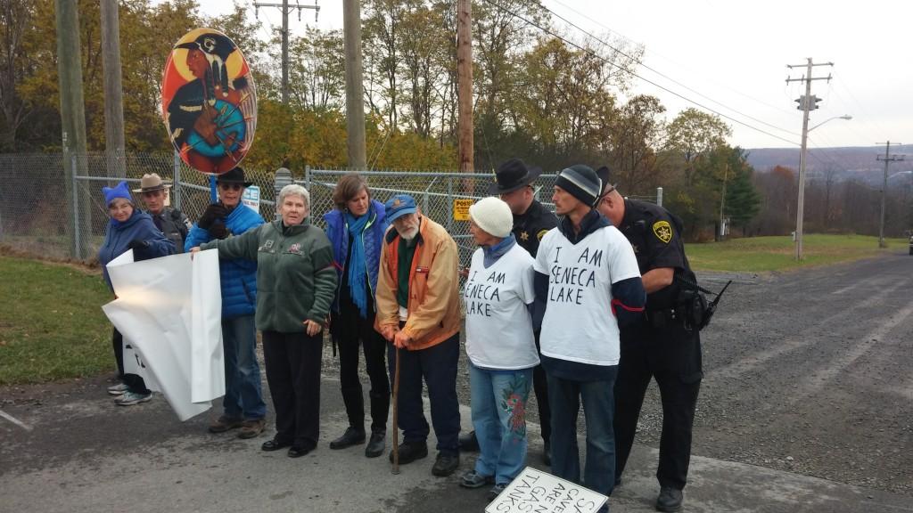 A group of 10 defenders being arrested at Crestwood's gates on Oct. 29, 2014. Roland Micklem is pictured in the orange coat.