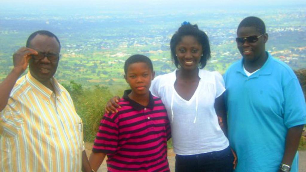 Courtesy of Emelia Lartey From left, Kobby’s grandfather, Nana Adae-Bosompra; Kojo; Emelia; and Kobby stand together in North Legon, Ghana, where they grew up. 