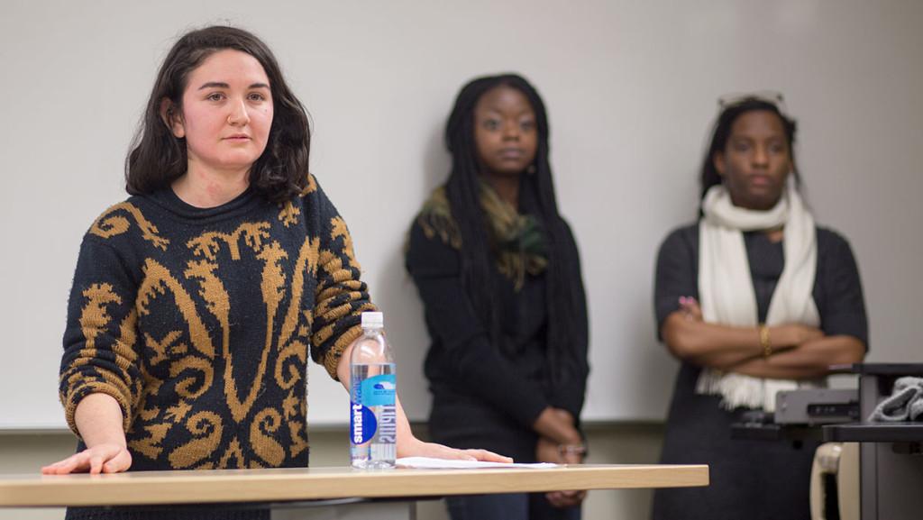 Senior Maya Cueva leads the discussion at the Collectives latest discussion titled, Deconstructing Media Tropes of Bodies of Color: What Journalists and the Public Need to Know.