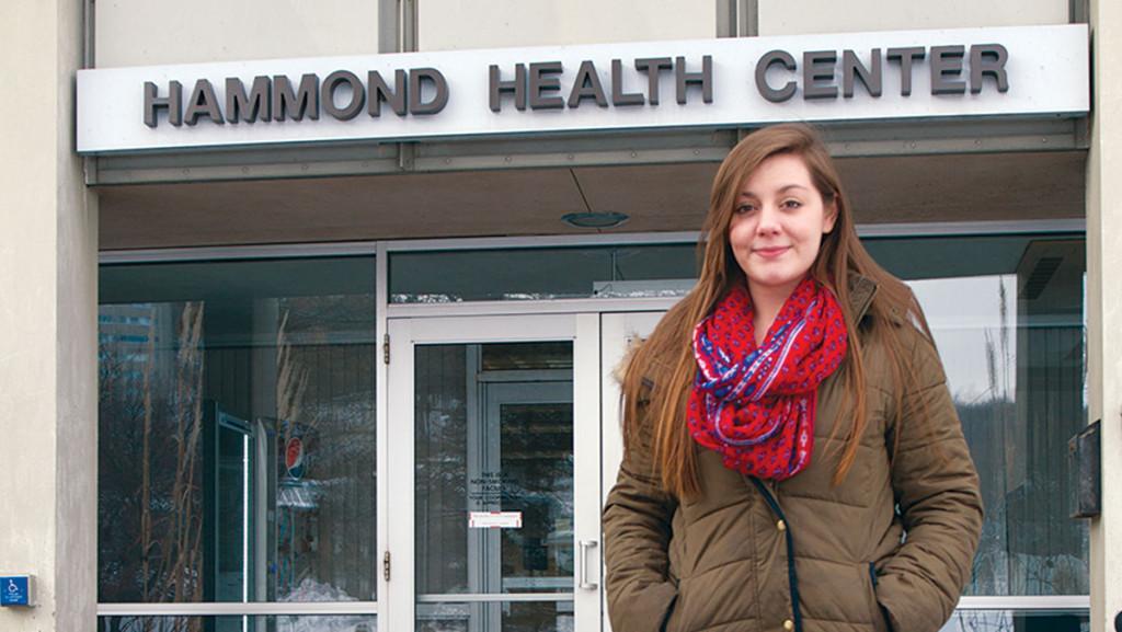 Senior Alexis Beebe stands in front of the Hammond Health Center. Beebe is a communication  management and design major with minors in integrated marketing communications and sociology.