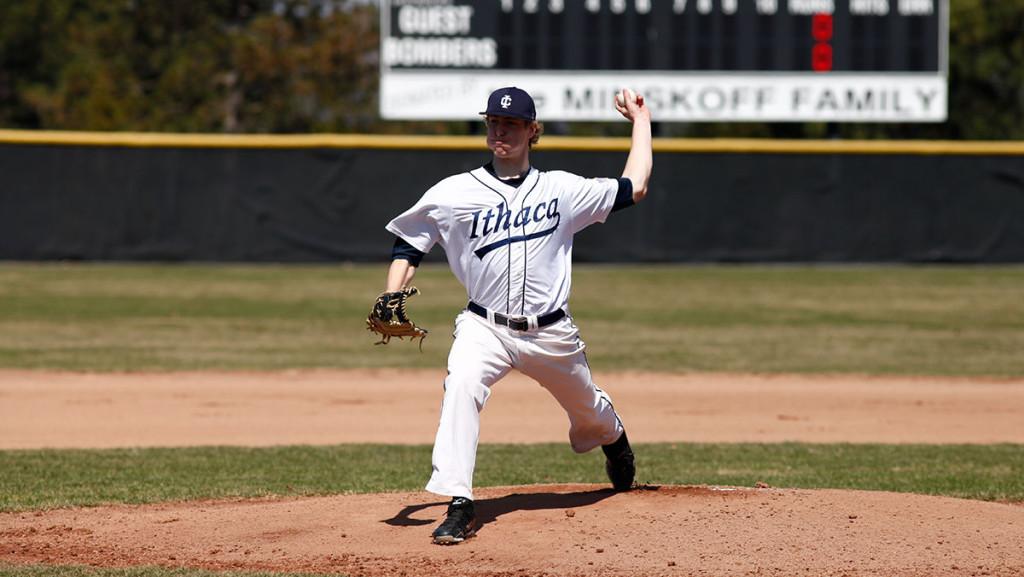 Junior southpaw Benji Parkes delivers a pitch in the baseball squad’s 3–2 victory over Utica College on April 12, 2014. Parkes is the only non-senior in the team’s starting rotation this year.