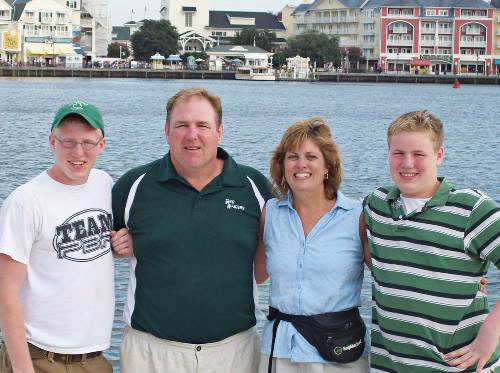 Courtesy of Betsy Conners  From left, Tim's brother, Michael P. Conners; his father, Michael N. Conners; his mother, Betsy Conners; and Tim vacationed in Disney World in June 2008, before the diagnosis. courtesy