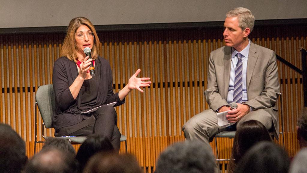 From left, Naomi Klein and David Sirota were both awarded the Izzy Award from the Park Center for Independent Media.  