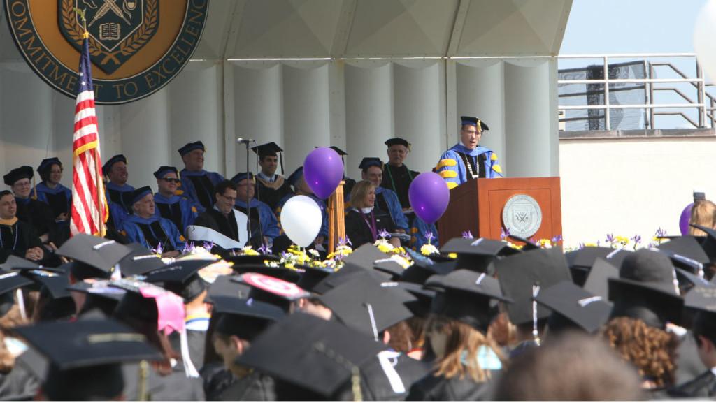 Ithaca College President Tom Rochon addresses members of the class of 2015 at Commencement on May 17. 