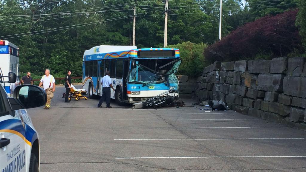 Three people were injured when a TCAT bus crashed on campus Aug. 24. 