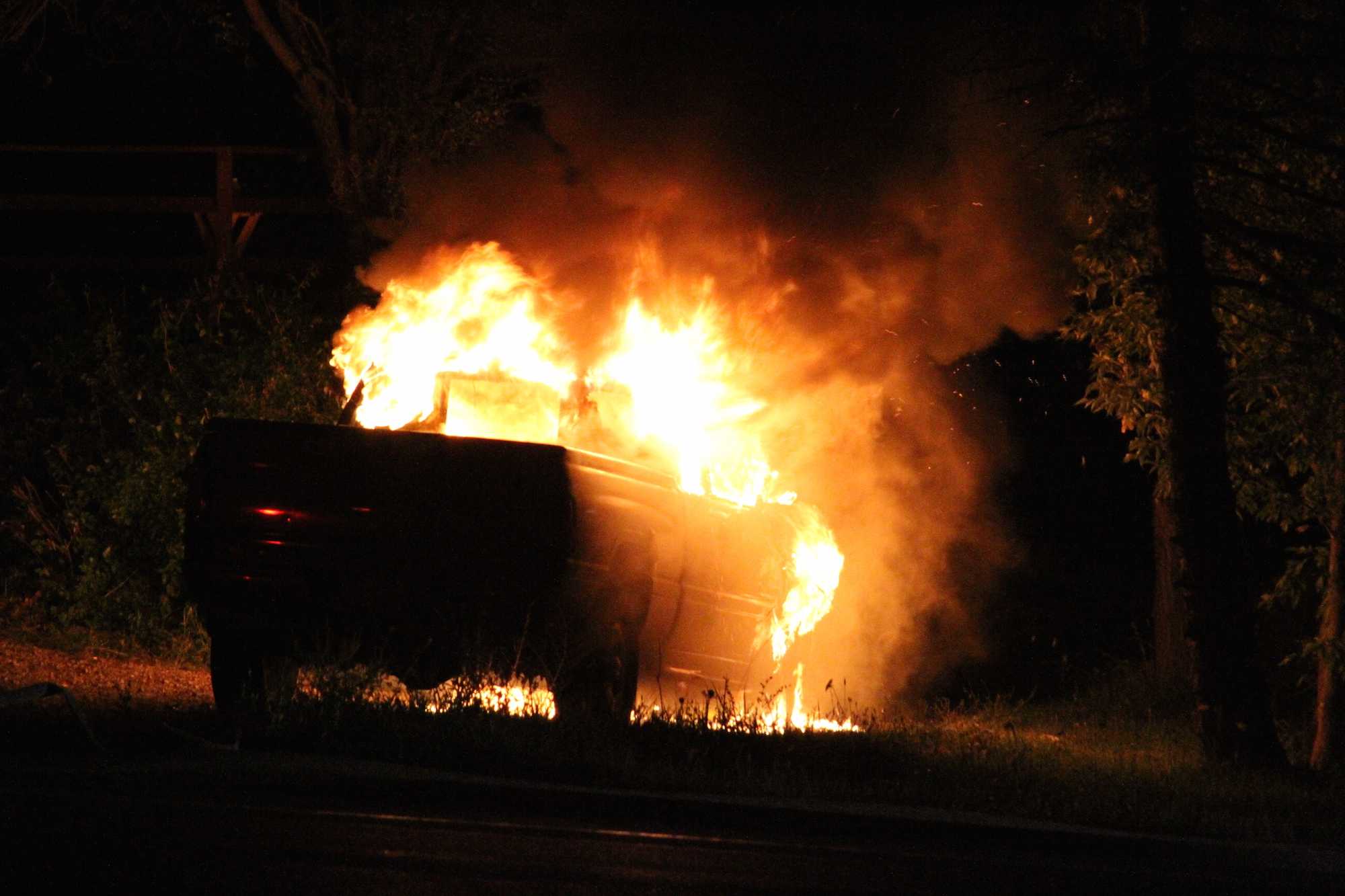 The fire began to engulf the entire cab of the truck minutes later. 