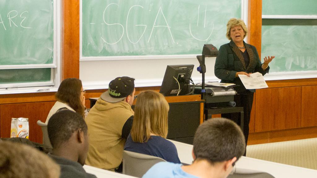 Terri Stewart, director of the Office of Public Safety and Emergency Management at Ithaca College, addressed the Student Government Association Sept. 21. 