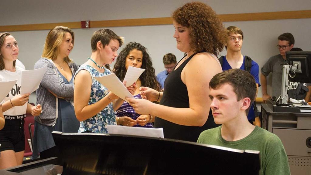 Members of Pitch Please sing at their first rehearsal of the semester Sept. 8.