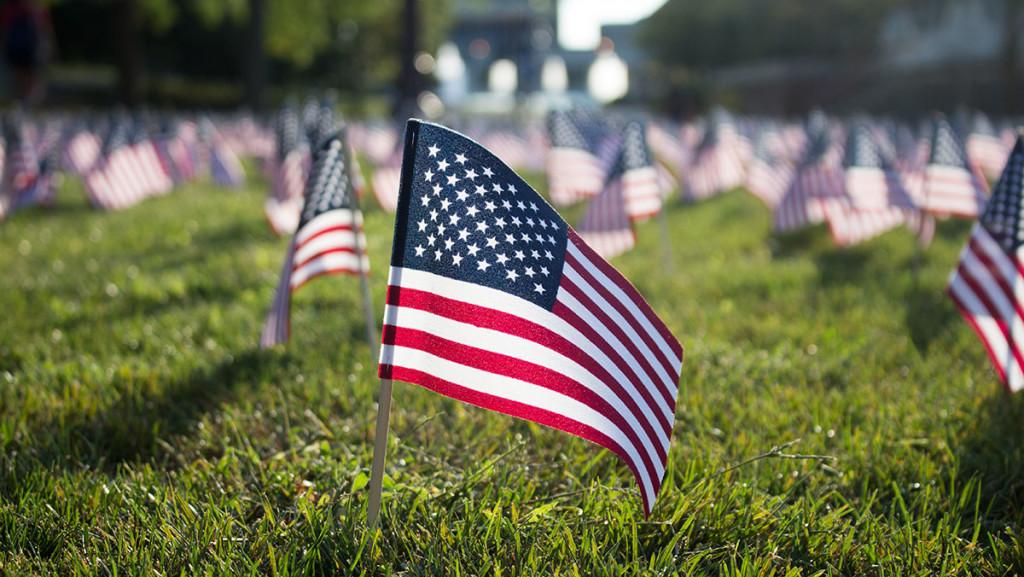 2,977 flags were placed on the Academic Quad Sept. 11 to commemorate the lives lost in 2001. Student political clubs collaborated on the creation of the display.