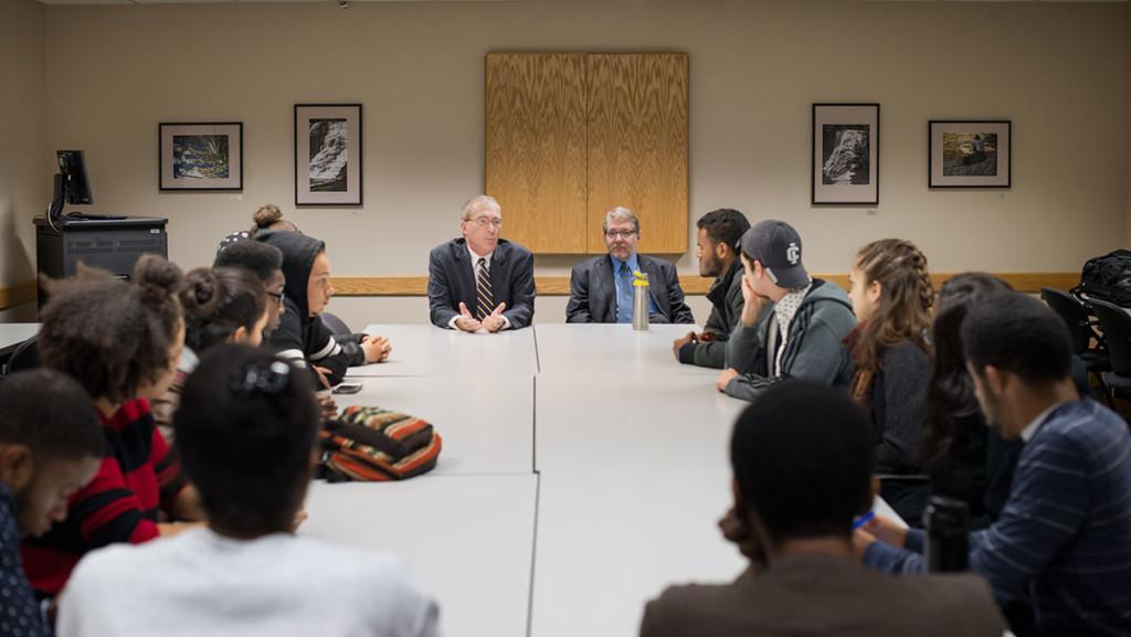 President Tom Rochon and Benjamin Rifkin, provost and vice president of educational affairs, met with 18  members of the POC at IC group 8 a.m. Oct. 23. The meeting comes after the group held a rally Oct. 21 protesting racism on campus. 