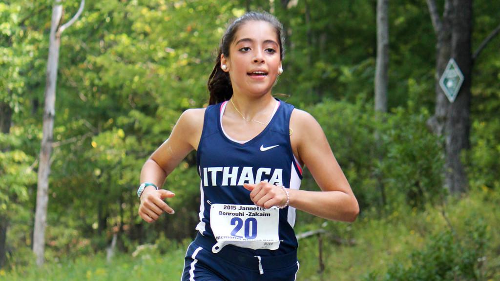 Sophomore Denise Ibarra runs in the Jannette Bonrouhi-Zakiam Memorial Alumni Run on Sept. 5. Ibarra has quickly transitioned from a newcomer to a leader for the womens cross-country team this season.