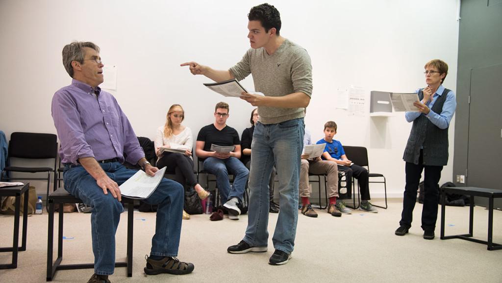 Members of On the Verge rehearse Oct. 6 in the Handwerker Gallery.