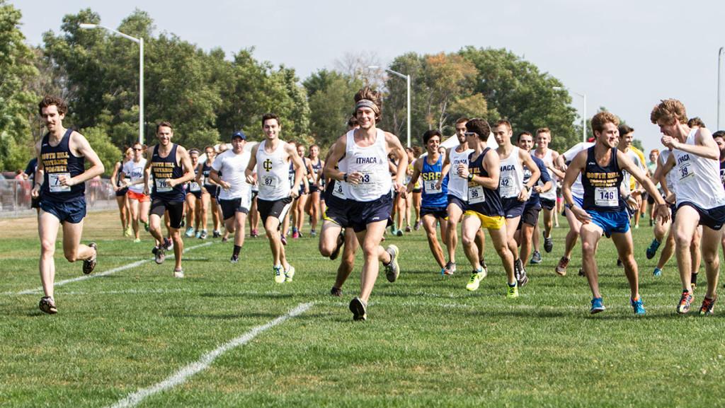 Senior Sawyer Hitchcock, a member of the men’s cross-country team, runs in the annual Jannette Bonrouhi-Zakaim Alumni Race on Sept. 5 at the college. Hitchcock placed first in the meet.
